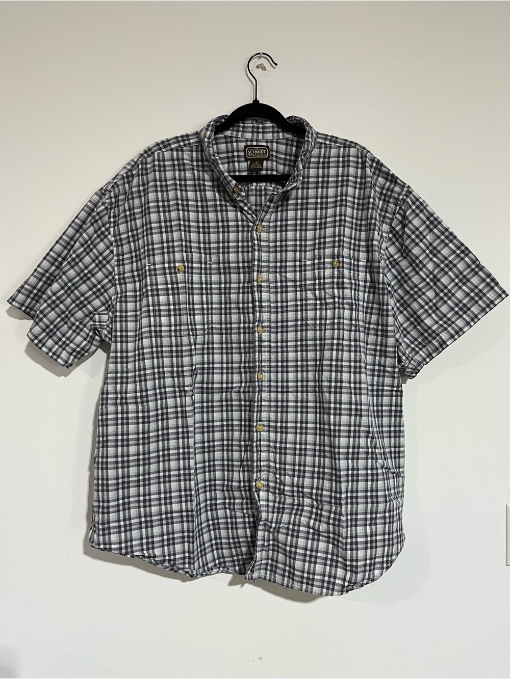 C.E.‎ Schmidt Workwear Blue and White Plaid Short-Sleeve Button-Up Shirt